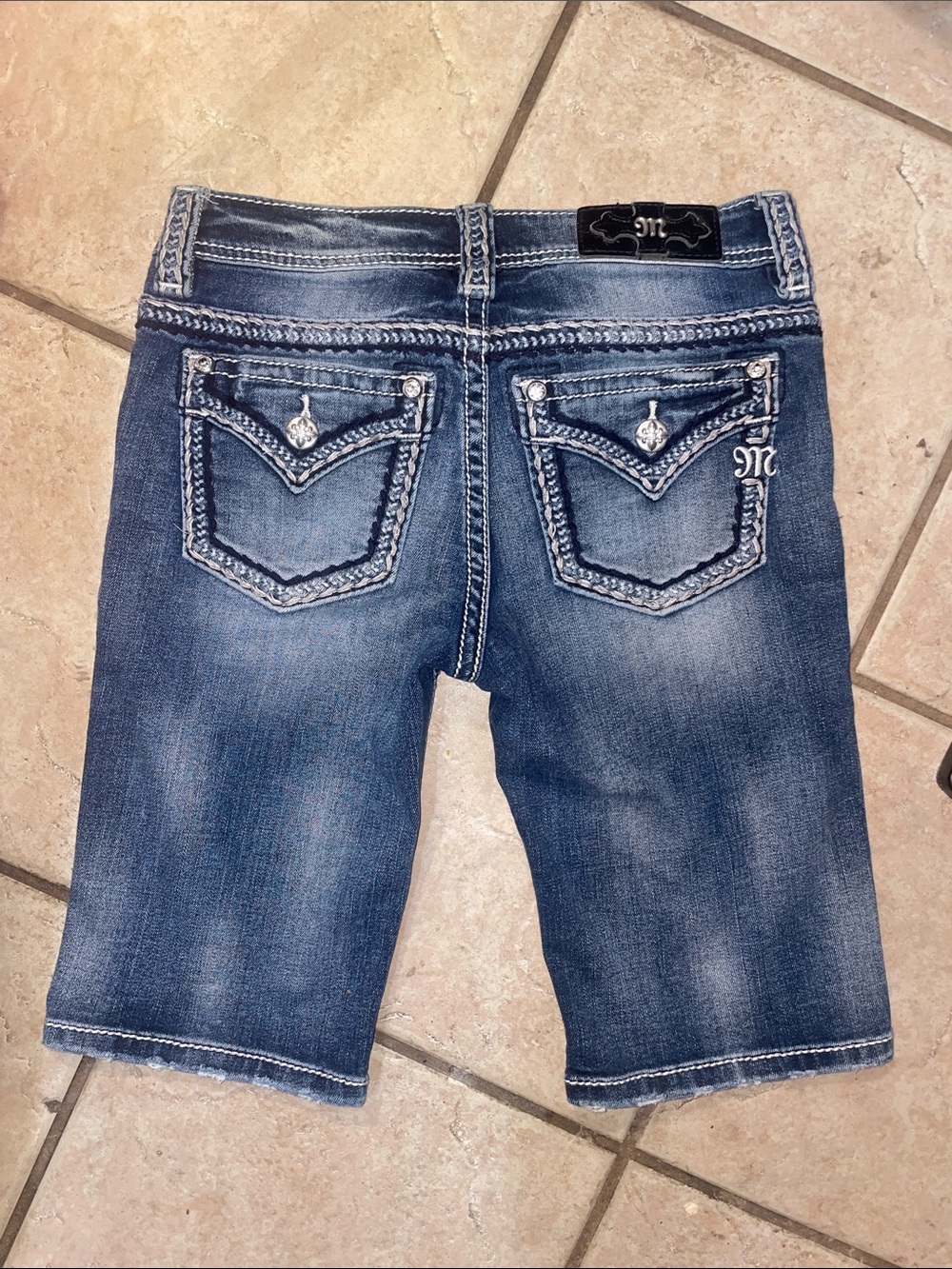 Miss Me Blue Embroidered Denim Bermuda Shorts Size 25